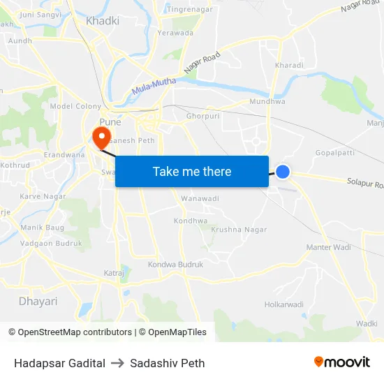 Hadapsar Gadital to Sadashiv Peth map