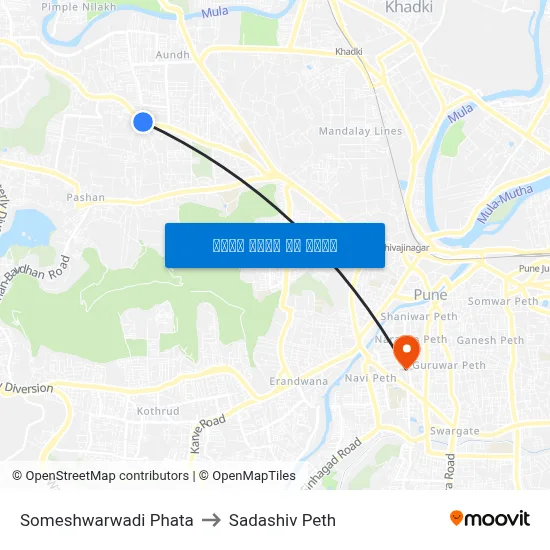 सोमेश्वरवाडी फाटा to सदाशिव पेठ map