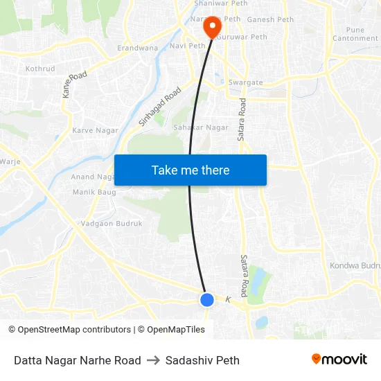 दत्त नगर नरहे रोड to सदाशिव पेठ map