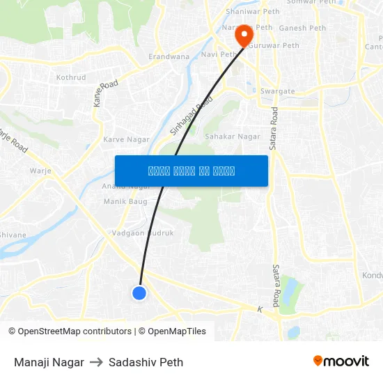 मनाजी नगर to सदाशिव पेठ map