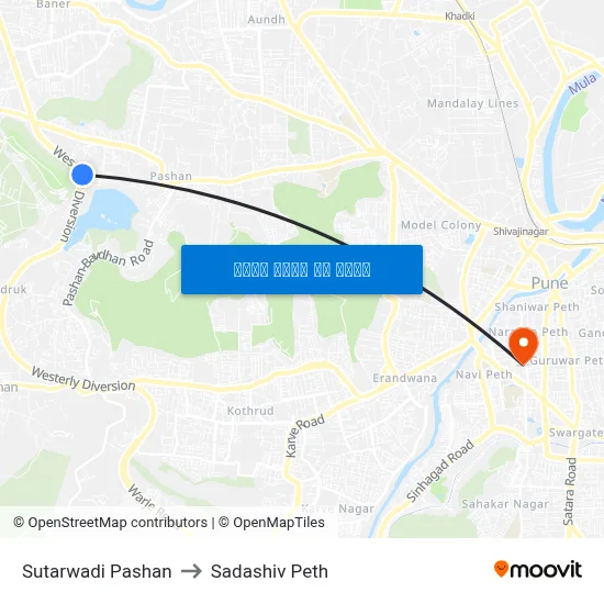 सुतारवाडी पाषाण to सदाशिव पेठ map