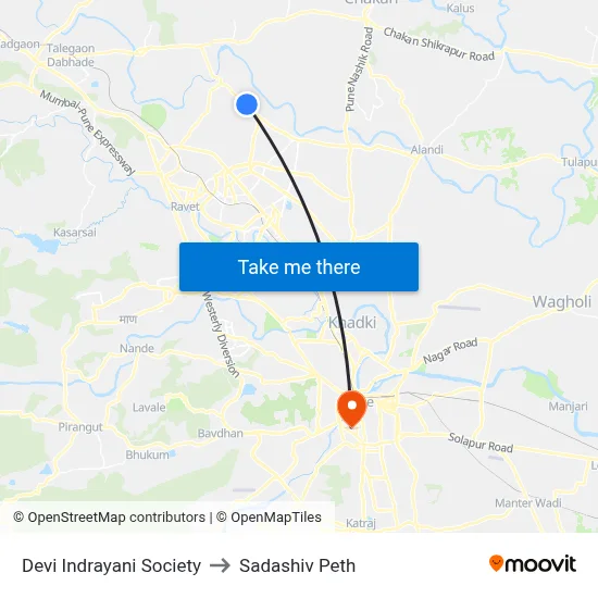 देवी इंद्रायणी सोसायटी to सदाशिव पेठ map