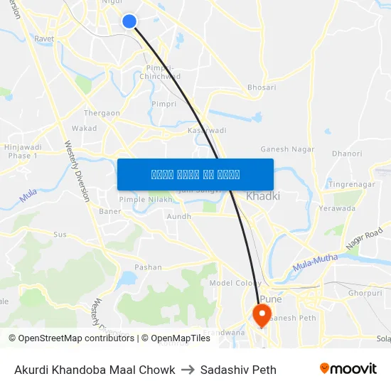 आकुर्डी खंडोबा माळ चौक to सदाशिव पेठ map