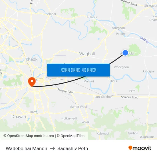 वडेबोलहाई मंदिर to सदाशिव पेठ map