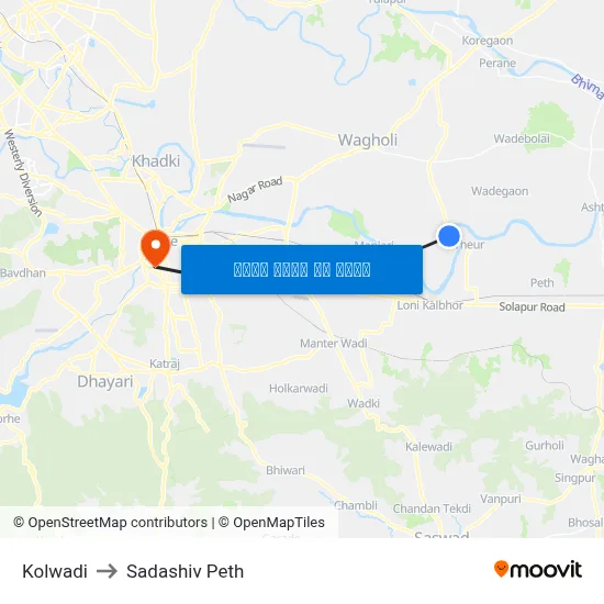 कोलवाडी to सदाशिव पेठ map