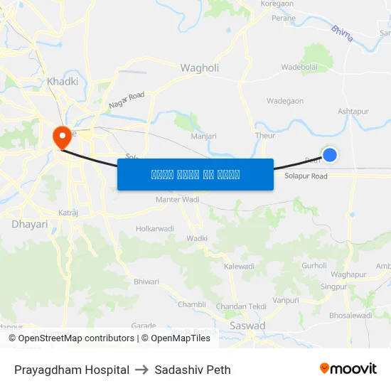 प्रयागधाम हॉस्पिटल to सदाशिव पेठ map