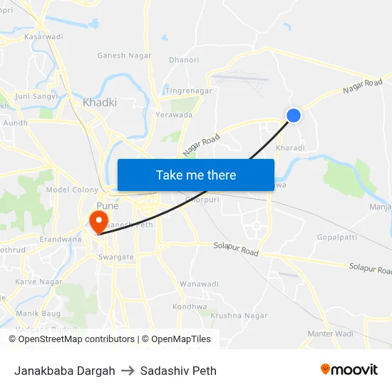 जानकबाबा दरगाह to सदाशिव पेठ map