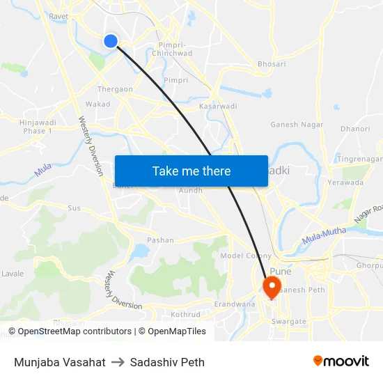 मुंजाबा वसाहत to सदाशिव पेठ map