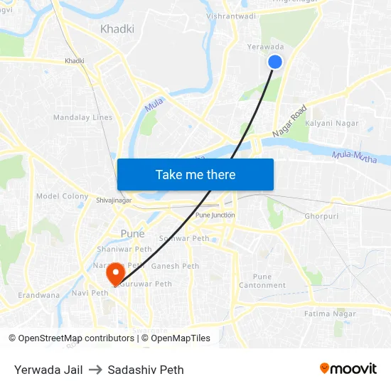 Yerwada Jail to Sadashiv Peth map
