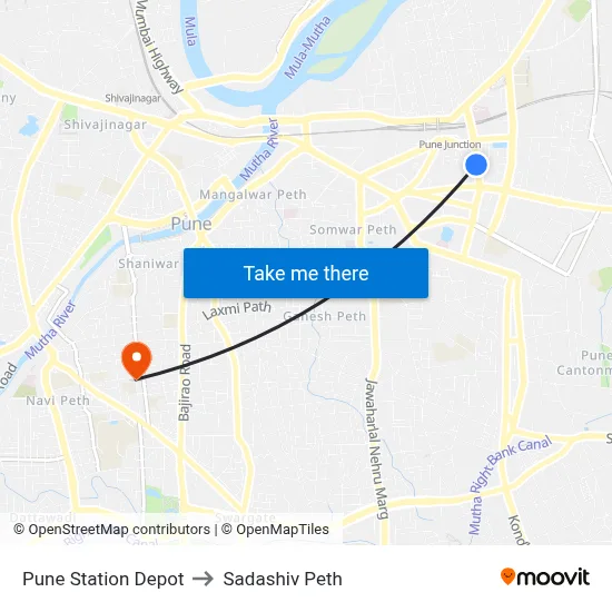 पुणे स्टेशन डेपो to सदाशिव पेठ map