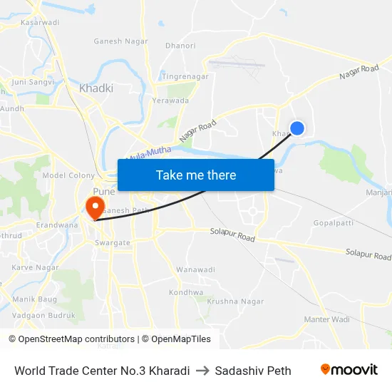वर्ल्ड ट्रेड सेंटर नं.3 खराडी to सदाशिव पेठ map
