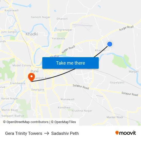 गेरा ट्रिनिटी टावर्स to सदाशिव पेठ map