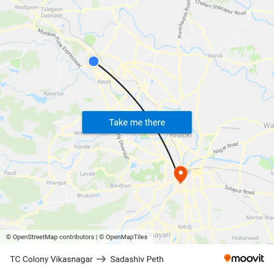 टी.सी. कॉलोनी विकासनगर to सदाशिव पेठ map