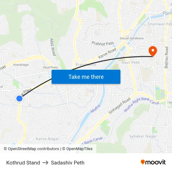 कोथरुड स्टैंड to सदाशिव पेठ map