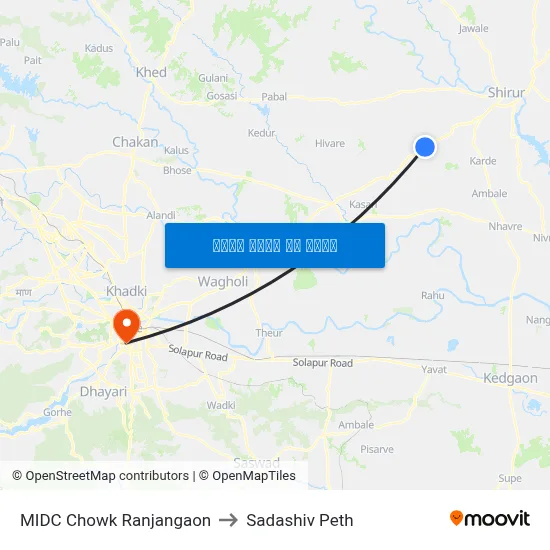 एमआईडीसी चौक रंजनगांव to सदाशिव पेठ map