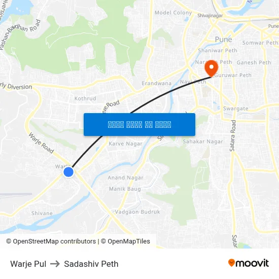 वारजे पुल to सदाशिव पेठ map