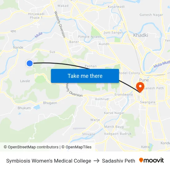 सिम्बायोसिस महिला मेडिकल कॉलेज to सदाशिव पेठ map