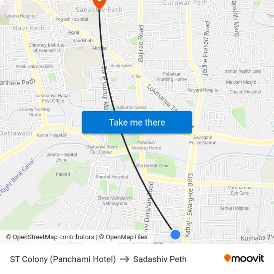 ST Colony (Panchami Hotel) to Sadashiv Peth map