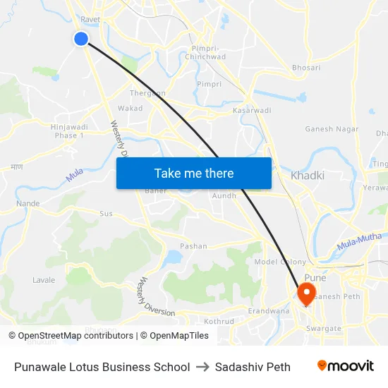 पुनावले लोटस बिजनेस स्कूल to सदाशिव पेठ map