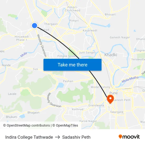 इंदिरा कॉलेज तथवडे to सदाशिव पेठ map