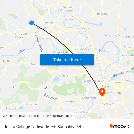 Indira College Tathwade to Sadashiv Peth map