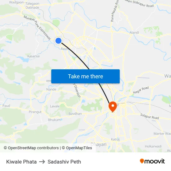 Kiwale Phata to Sadashiv Peth map