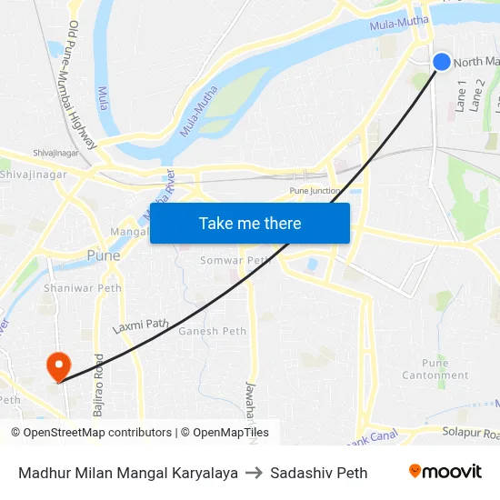 मधुर मिलन मंगल कार्यालय to सदाशिव पेठ map