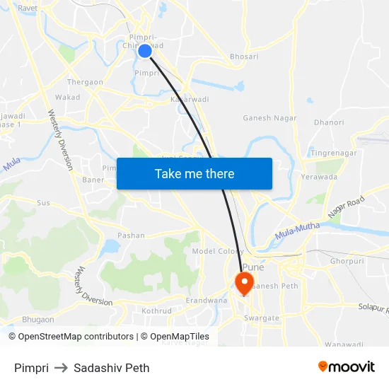 पिंपरी to सदाशिव पेठ map