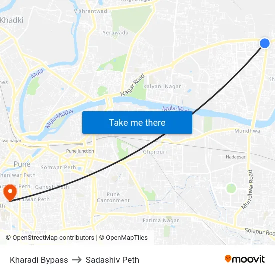 खराडी बाईपास to सदाशिव पेठ map