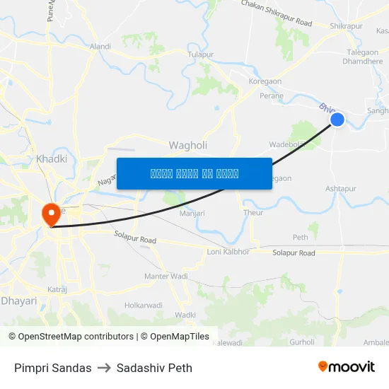 पिंपरी सांडस to सदाशिव पेठ map