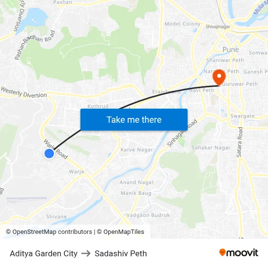 आदित्य गार्डन सिटी to सदाशिव पेठ map