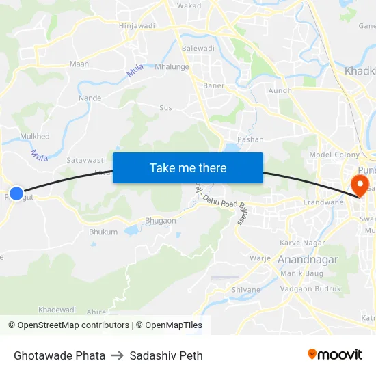 घोटावडे फाटा to सदाशिव पेठ map