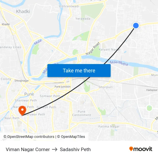 Viman Nagar Corner to Sadashiv Peth map