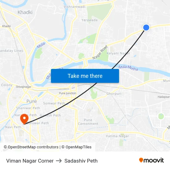 विमान नगर कॉर्नर to सदाशिव पेठ map