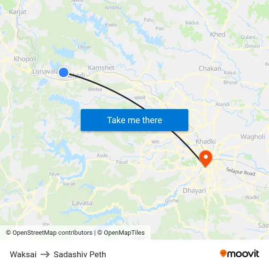 वाक्सई to सदाशिव पेठ map