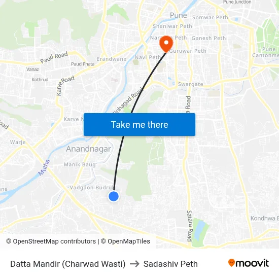 Datta Mandir (Charwad Wasti) to सदाशिव पेठ map