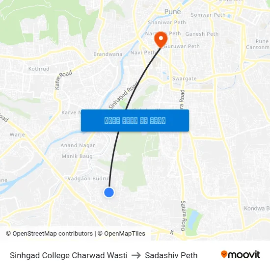 सिंहगड कॉलेज चरवड वस्ती to सदाशिव पेठ map