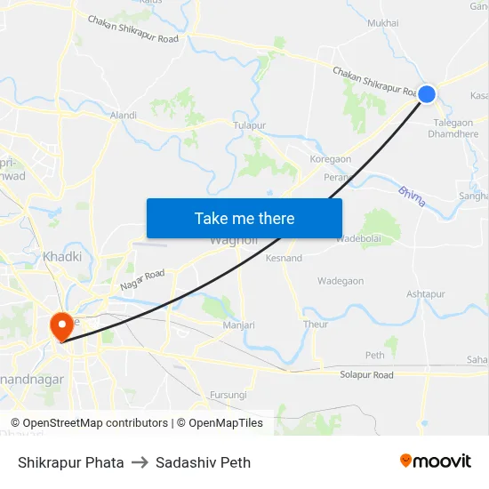 शिक्रापुर फाटा to सदाशिव पेठ map