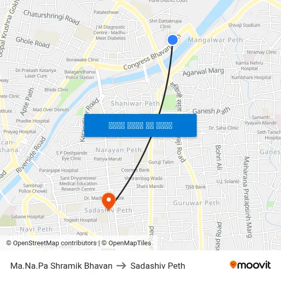 म.न.पा श्रमिक भवन to सदाशिव पेठ map