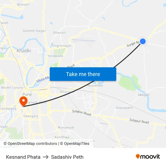 केसनंद फाटा to सदाशिव पेठ map
