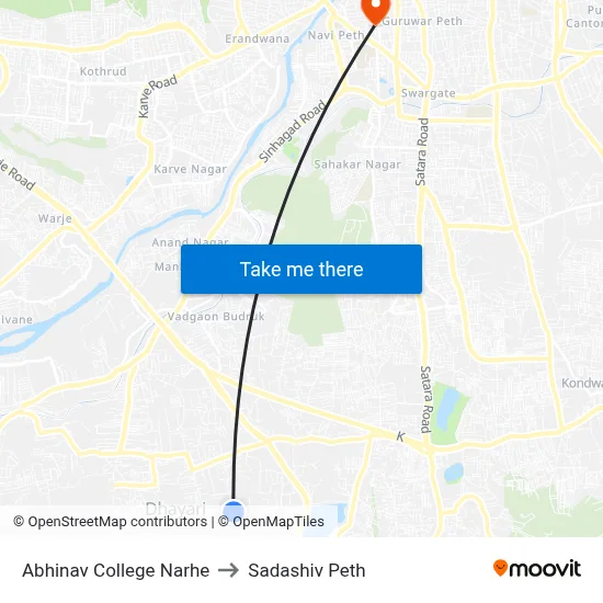 अभिनव कॉलेज नारहे to सदाशिव पेठ map