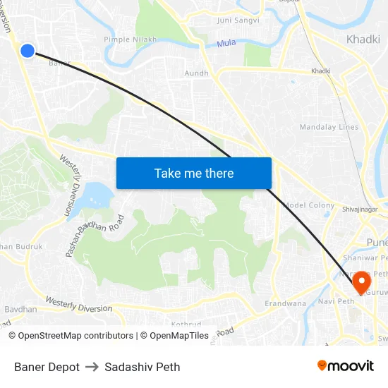 बाणेर डेपो to सदाशिव पेठ map