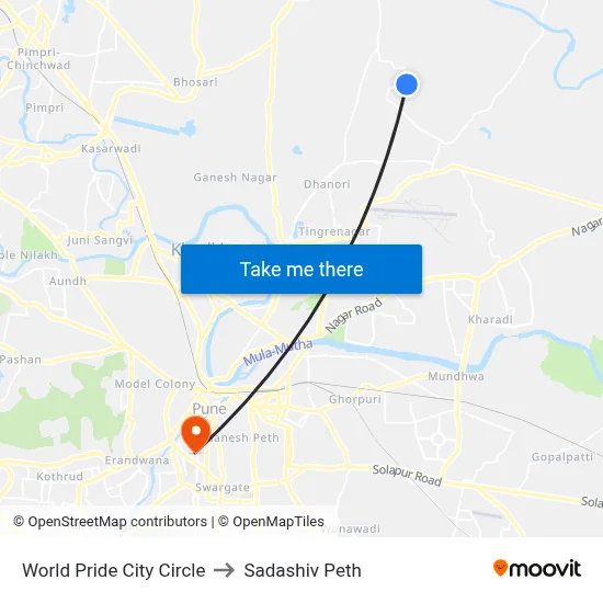वर्ल्ड प्राइड सिटी सर्कल to सदाशिव पेठ map