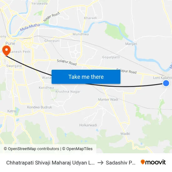 छत्रपति शिवाजी महाराज उद्यान लोणी to सदाशिव पेठ map