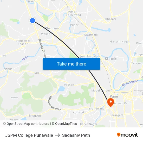 जेएसपीएम कॉलेज पुनावले to सदाशिव पेठ map