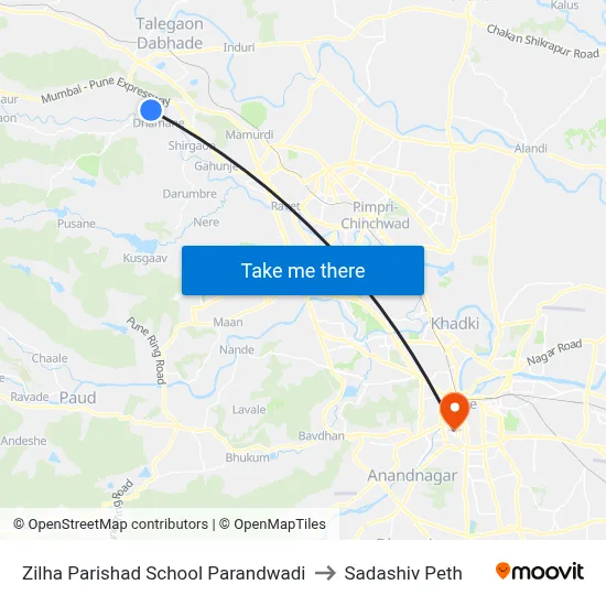 Zilha Parishad School Parandwadi to सदाशिव पेठ map