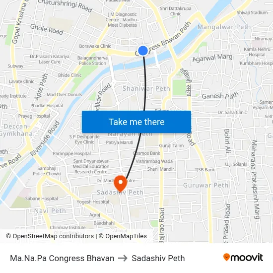 मा.न.पा कांग्रेस भवन to सदाशिव पेठ map