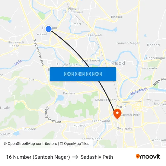 16 नंबर (संतोष नगर) to सदाशिव पेठ map