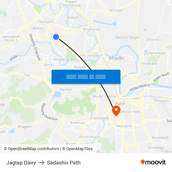 जगताप डेयरी to सदाशिव पेठ map