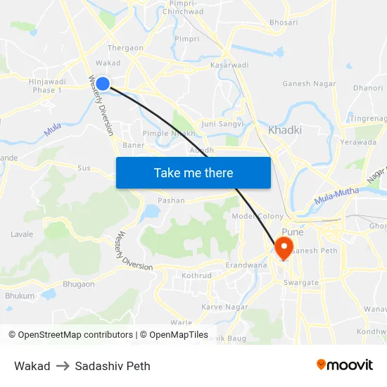 Wakad to Sadashiv Peth map